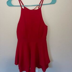 Short red dress with sparkly lace back